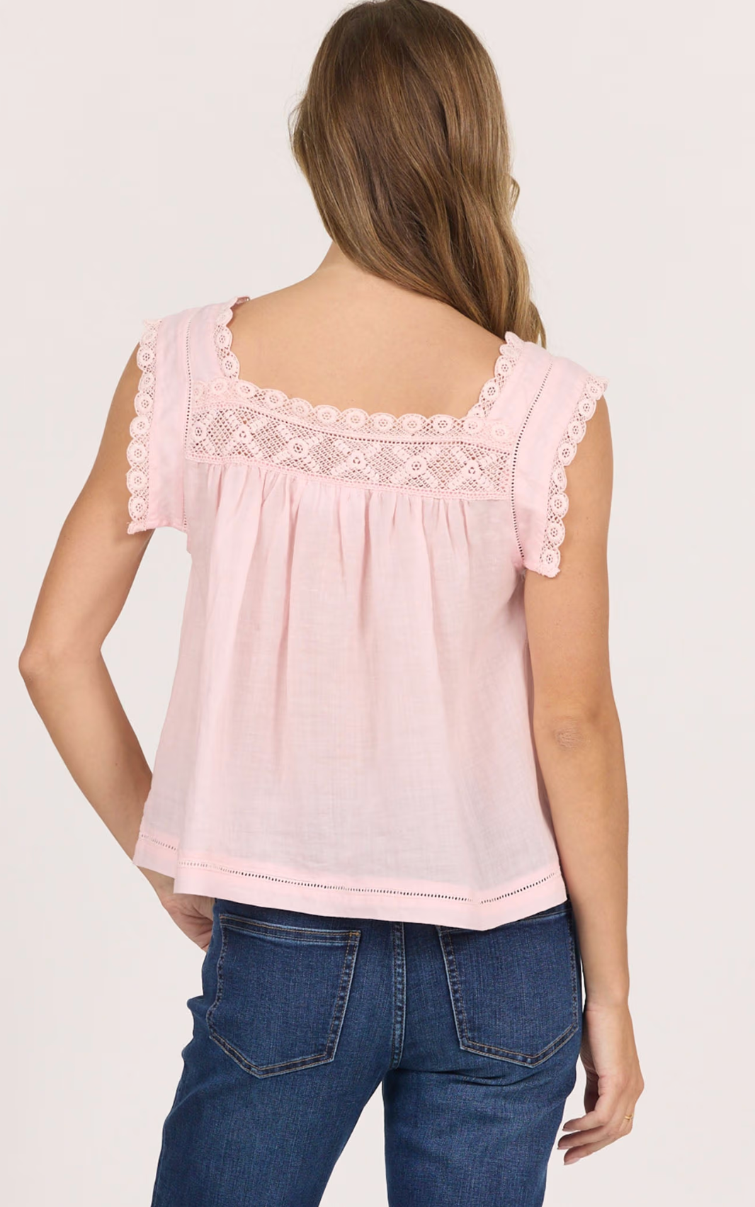 DJ UNA SQUARE NECK LACE TRIM TOP
