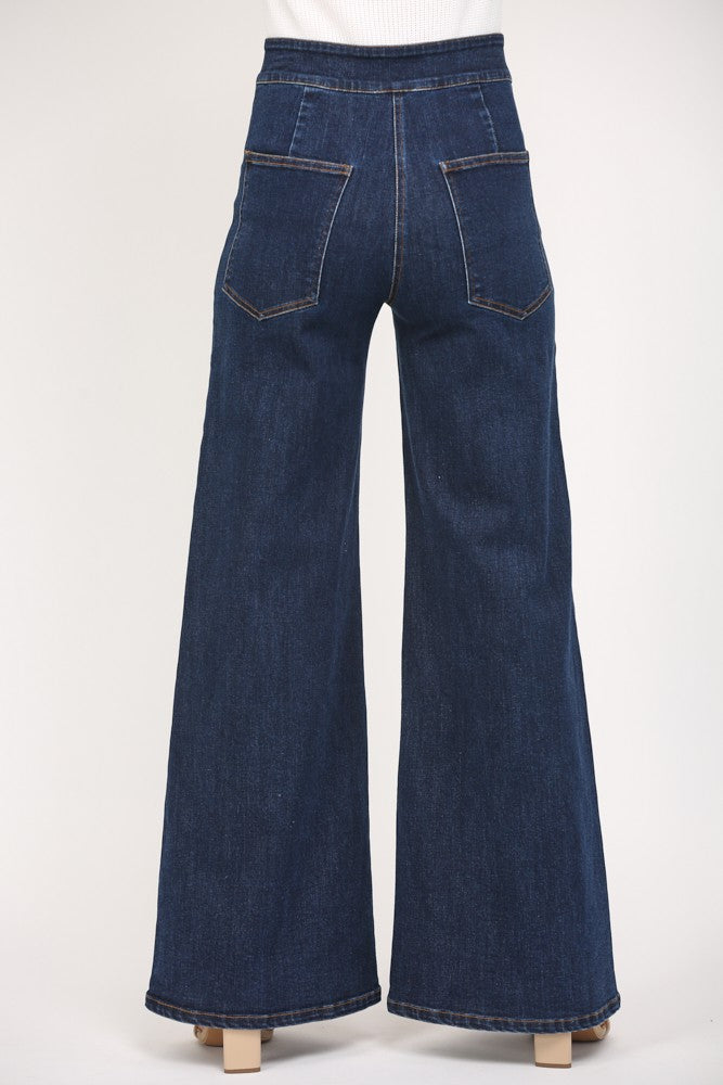 TOPSTITCHING DETAIL HIGH WAISTED FLARE PANT