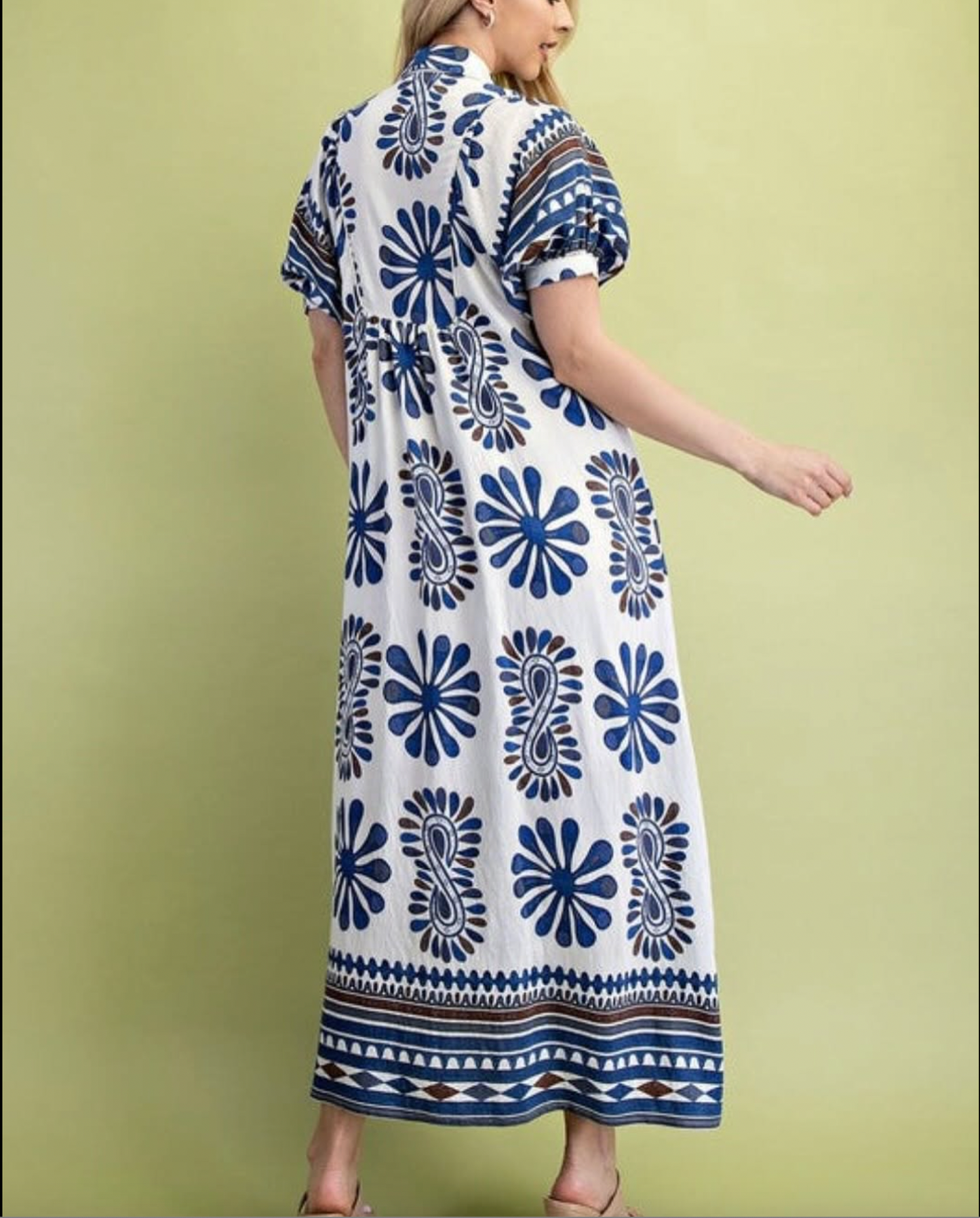 SMOCKED YOKE MIDI DRESS