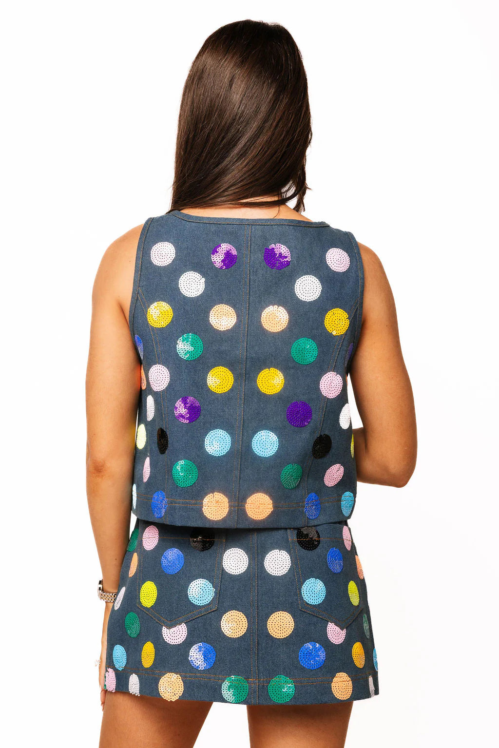QOS POLKA DOT DENIM SKIRT