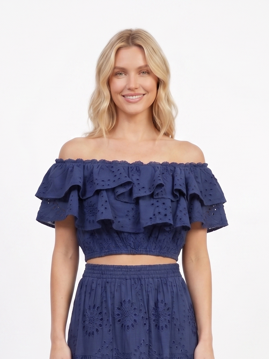 EYELET RUFFLED CROP TOP