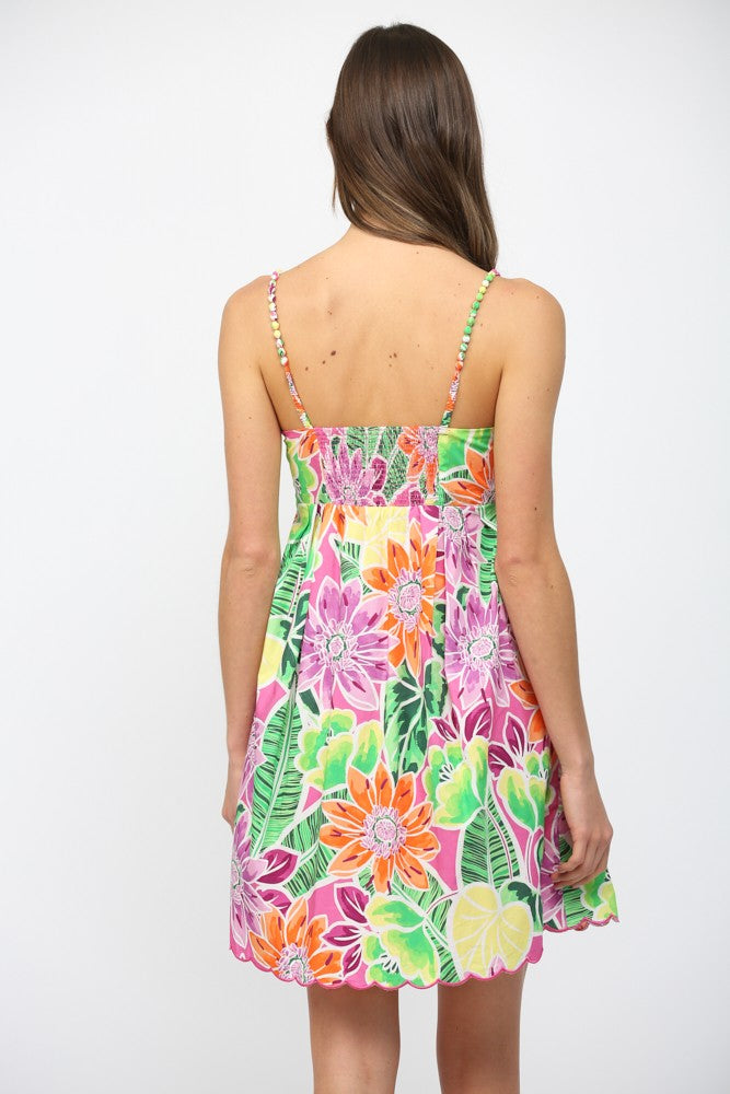 TROPICAL PRINT BRAIDED STRAP MINI DRESS