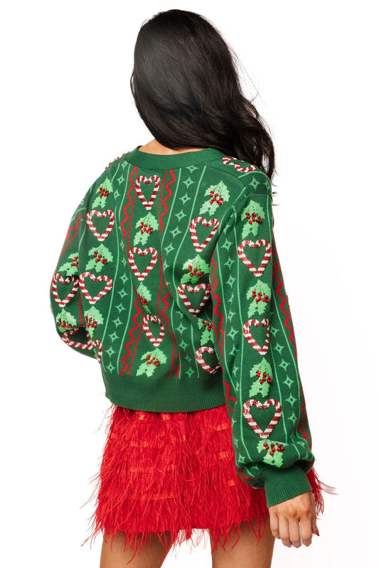 QOS HOLLY/PEPPERMINT CARDI