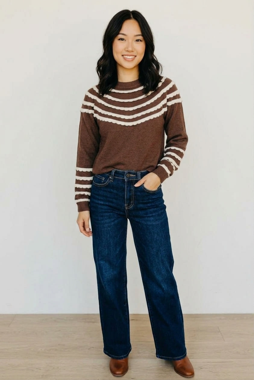 THML CROCHET RUFFLE DETAIL SWEATER