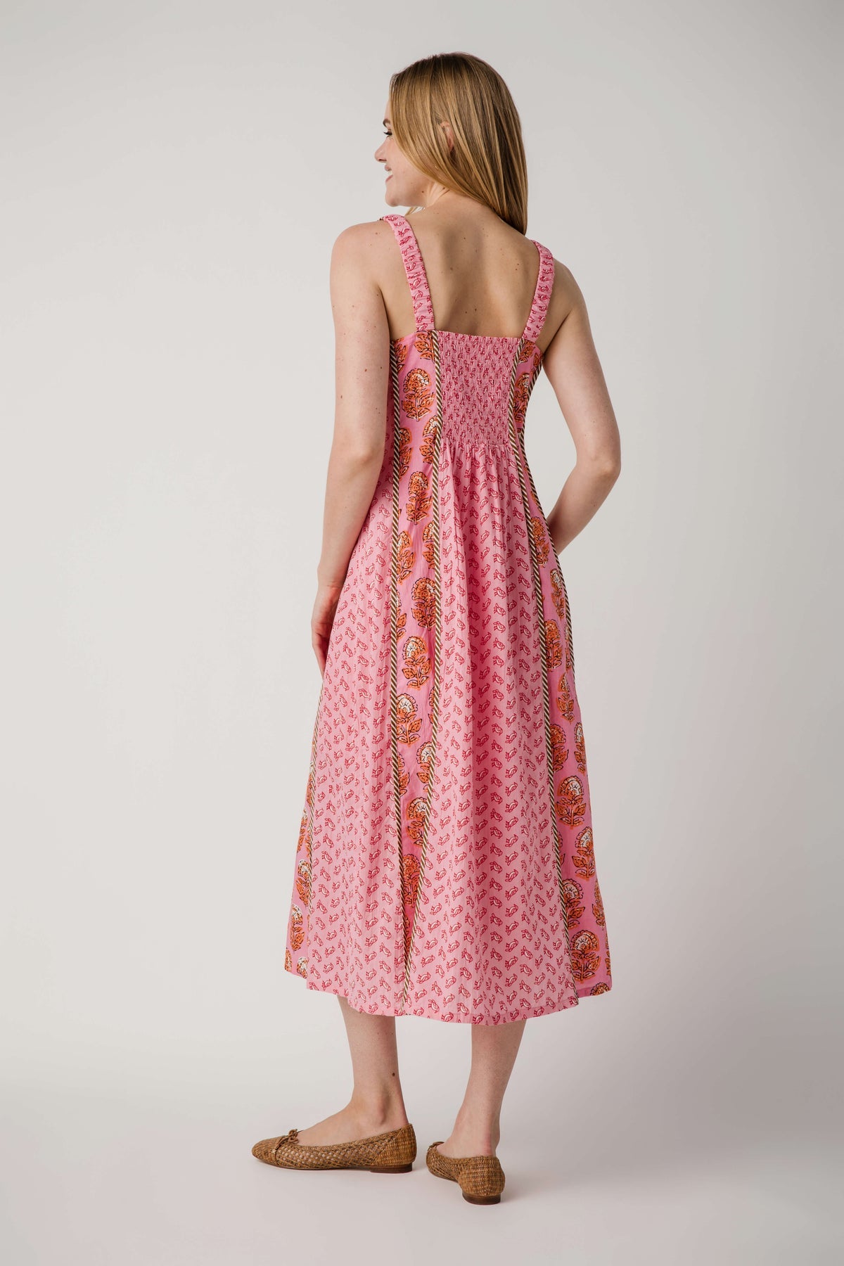THML STRIPE FLORAL MIDI DRESS