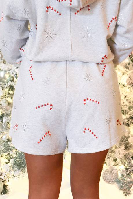 QOS - CANDY CANE & SNOWFLAKE SHORT GREY