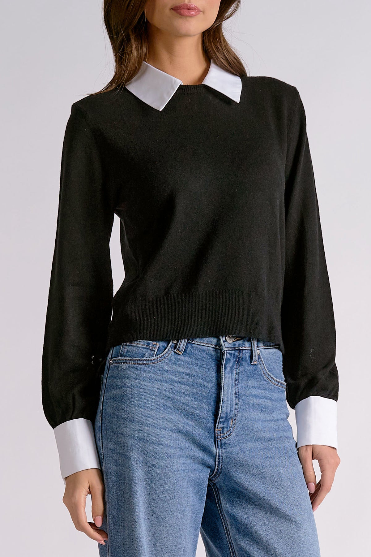 ELAN CONTRAST COLLAR SWEATER