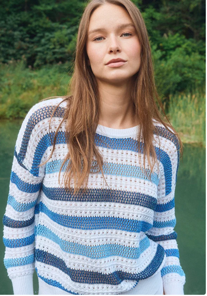MB STRIPED OPEN KNIT SWEATER