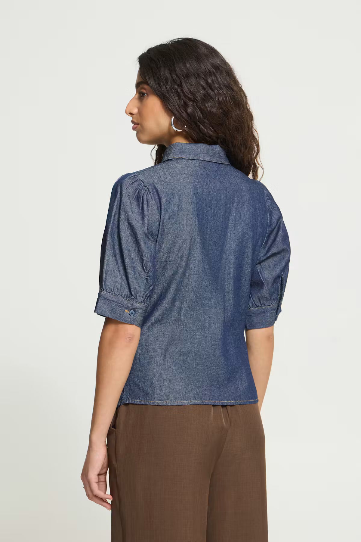 PUFF SLEEVE DENIM BLOUSE