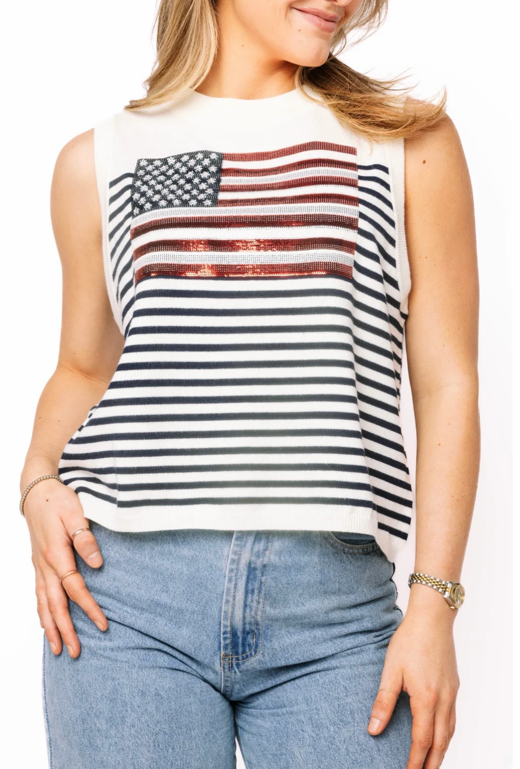 QUEEN OF SPARKLES FLAG STRIPED TANK