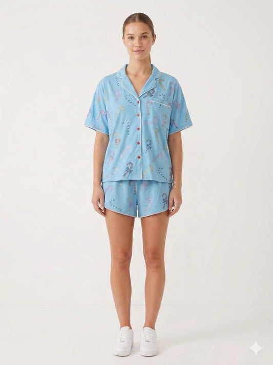 Q.O.S. CANDY CANE PAJAMA TOP AQUA