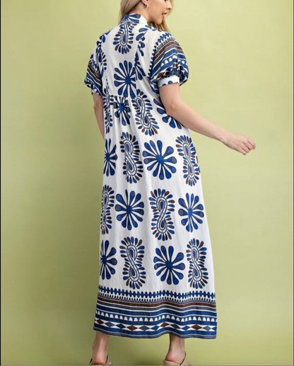 SMOCKED YOKE MIDI DRESS