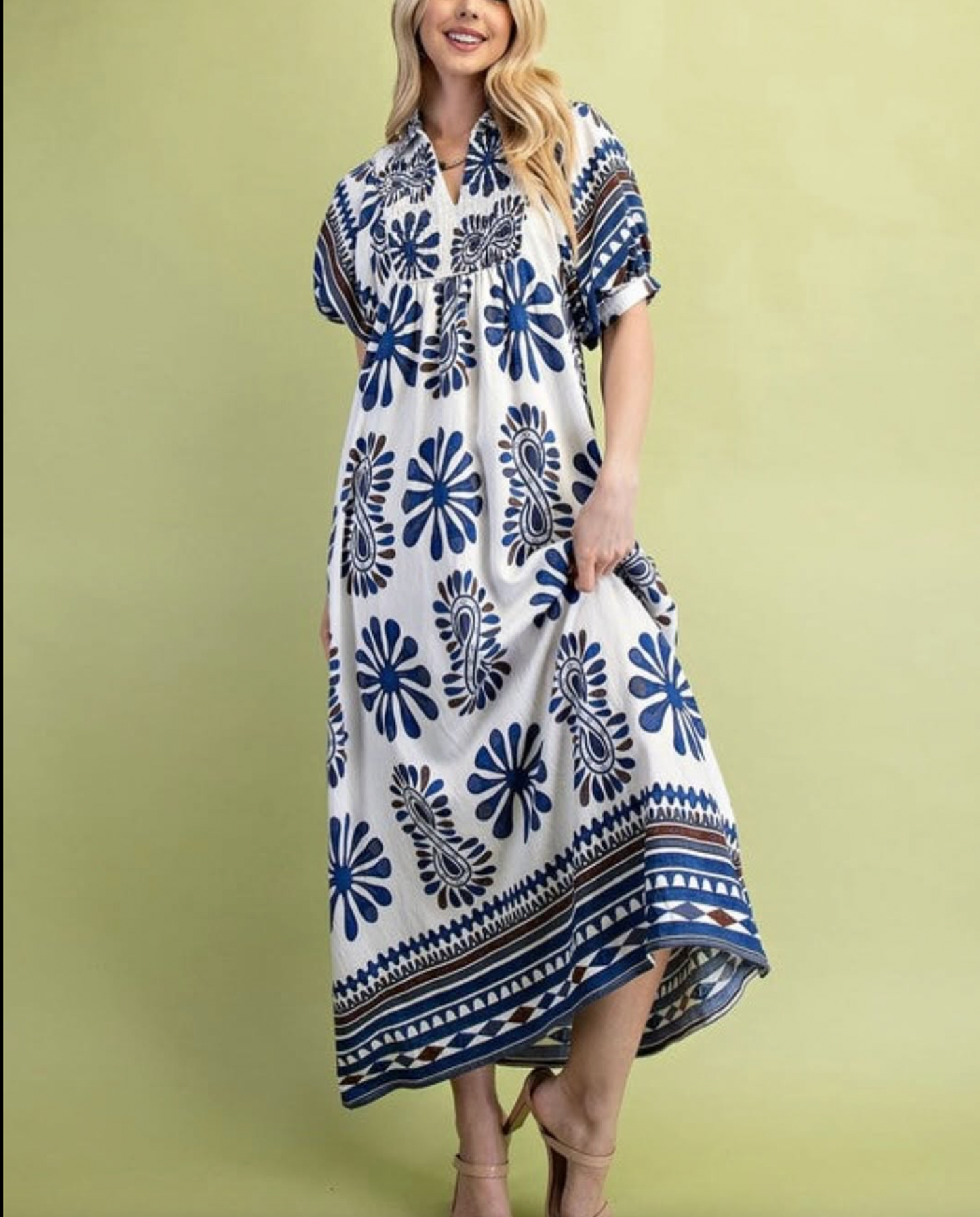 SMOCKED YOKE MIDI DRESS