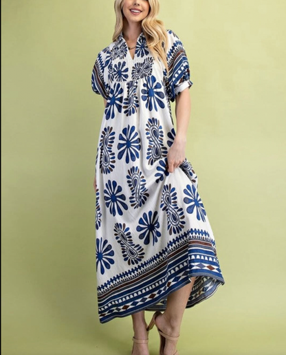 SMOCKED YOKE MIDI DRESS