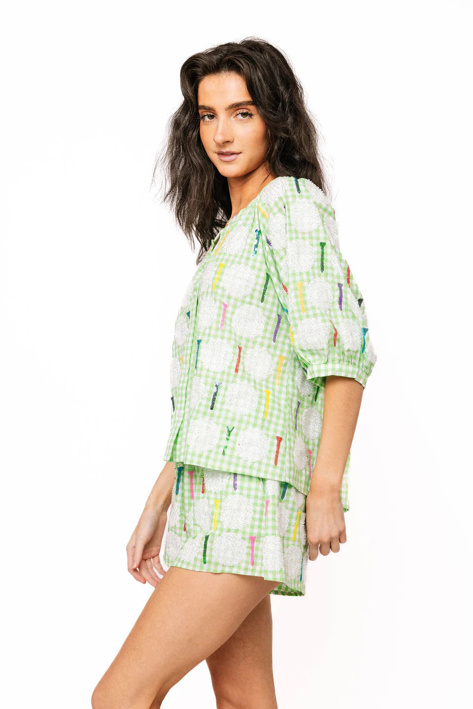 QUEEN OF SPARKLES GINGHAM GOLF TOP