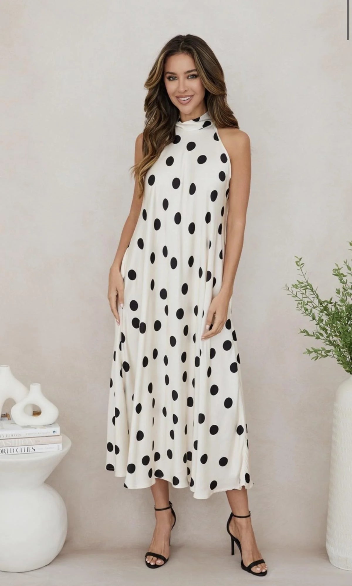 MM POLKA DOT MOCK NECK MAXI