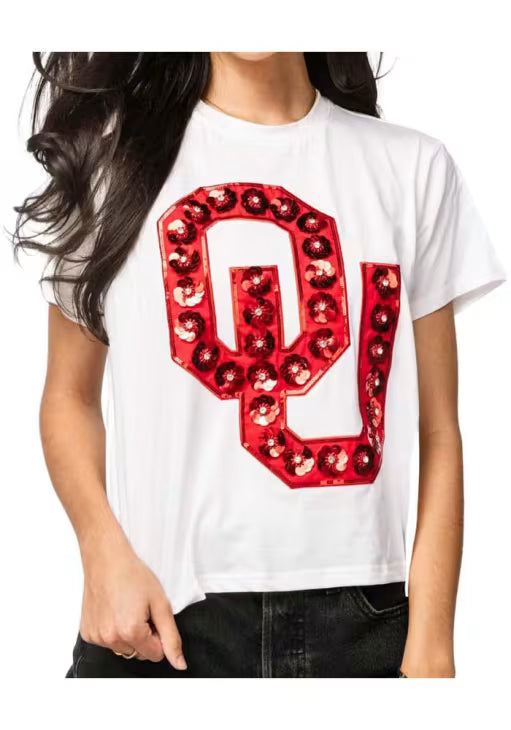 QOS - SEQUIN FLOWER TEE RED