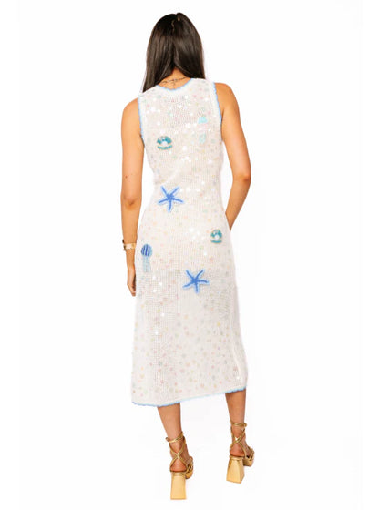 QUEEN OF SPARKLES BLUE SEA ICON MIDI DRESS