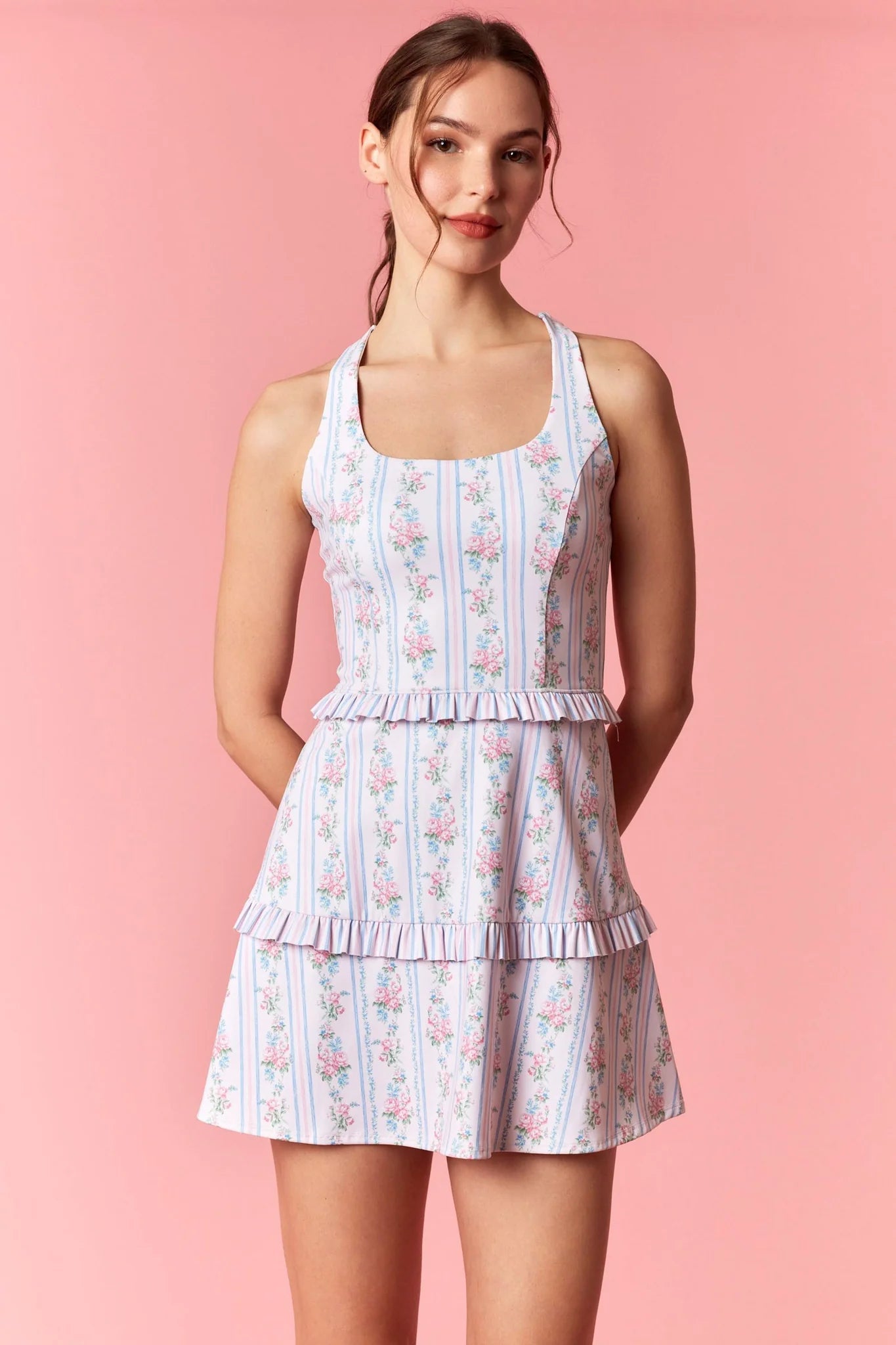FLORAL W/STRIPE MIX ACTIVE DRESS