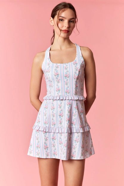 FLORAL W/STRIPE MIX ACTIVE DRESS