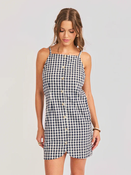 MUSTANG GINGHAM BUTTONED MINI DRESS