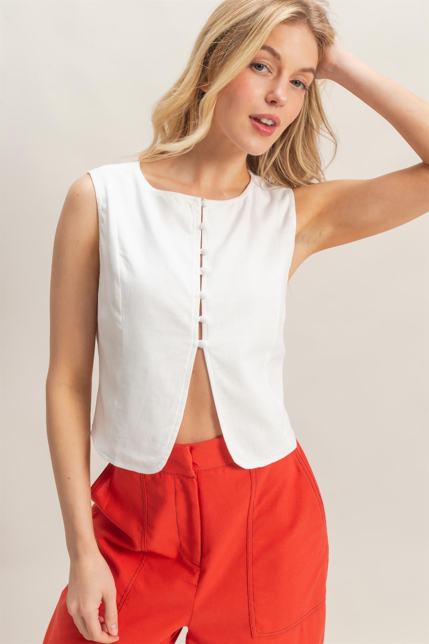 BUTTON FRONT TOP W/BACK TIE