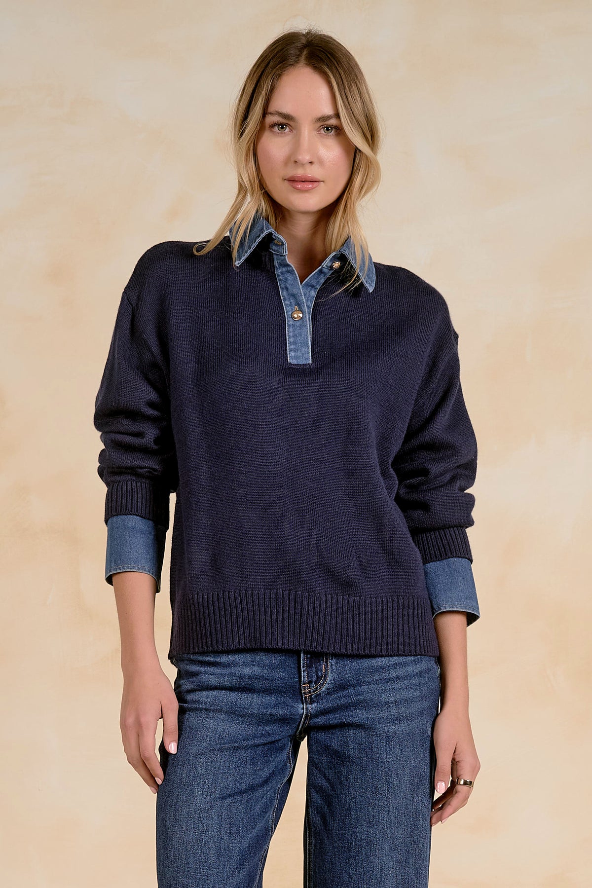 ELAN DENIM COLLAR SWEATER