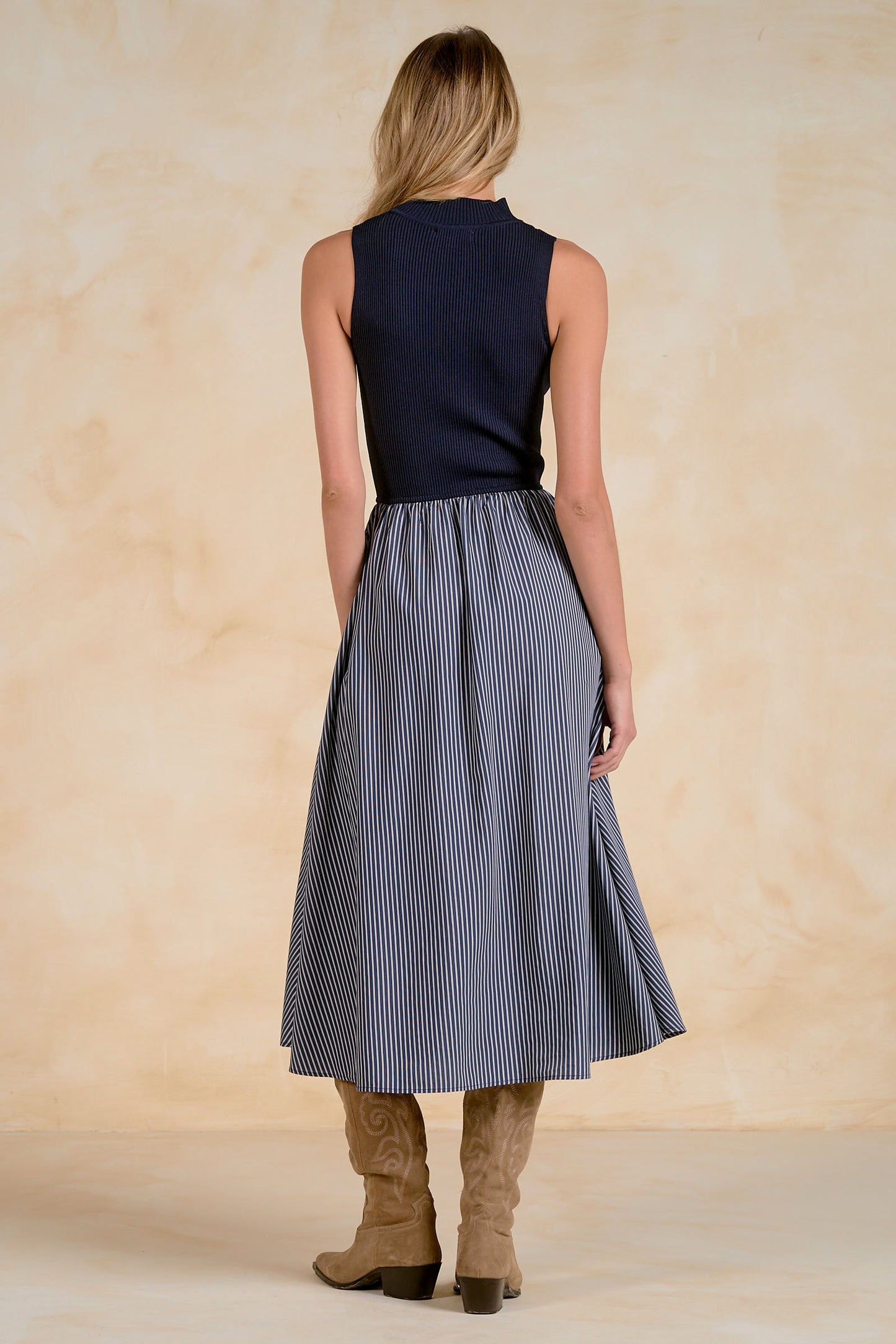 ELAN SLEEVELESS STRIPED MIDI