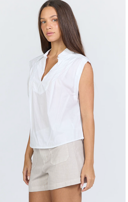 AIDY COLLARED V-NECK PLEATED FRONT TOP