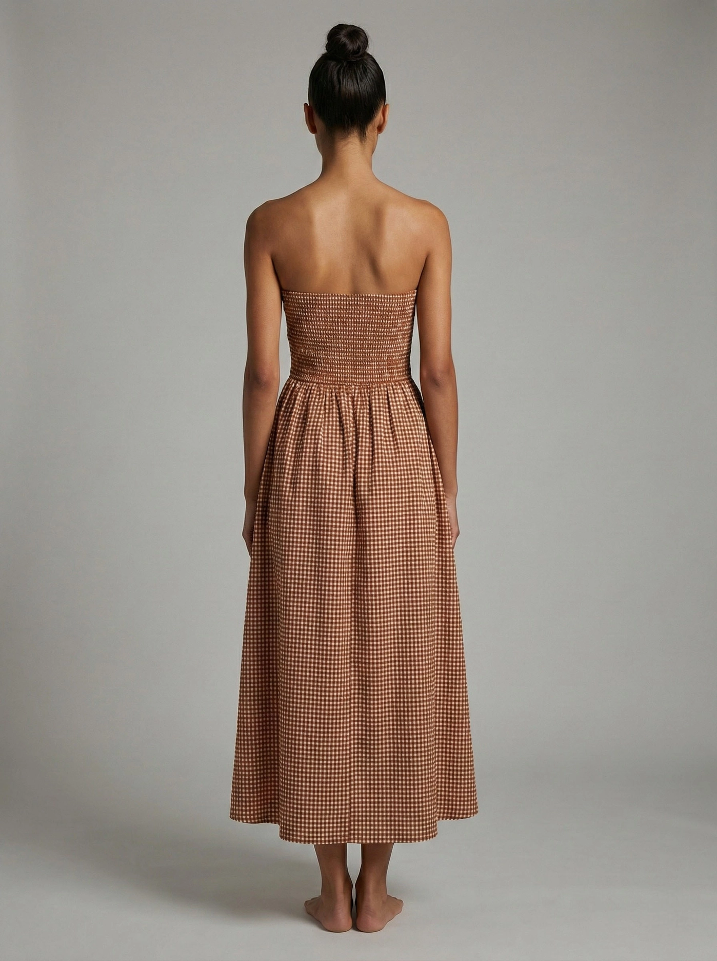 RUCHED CHECK MAXI DRESS