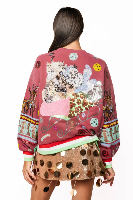 QOS CATS IN SANTAS SLEIGH SWEATSHIRT