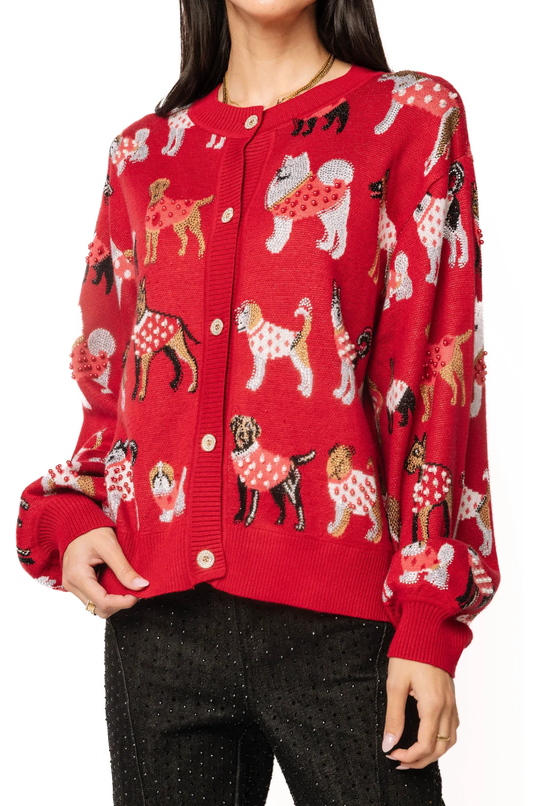 QOS DOGS IN POLKA SWEATERS CARDI