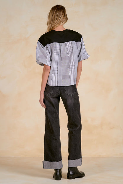 ELAN PLAID MIXED MEDIA TOP