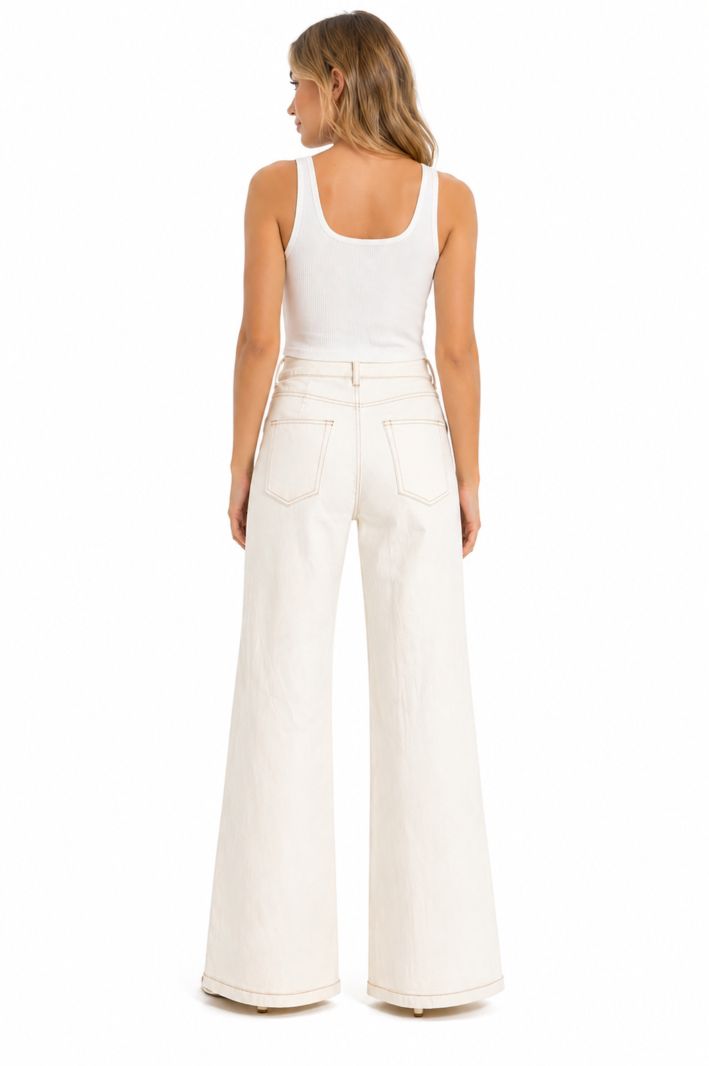 TOPSTITCHING DETAIL HIGH WAISTED FLARE PANT