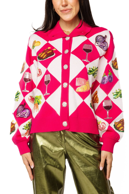 QOS DIAMOND PRINT DINNER CARDI
