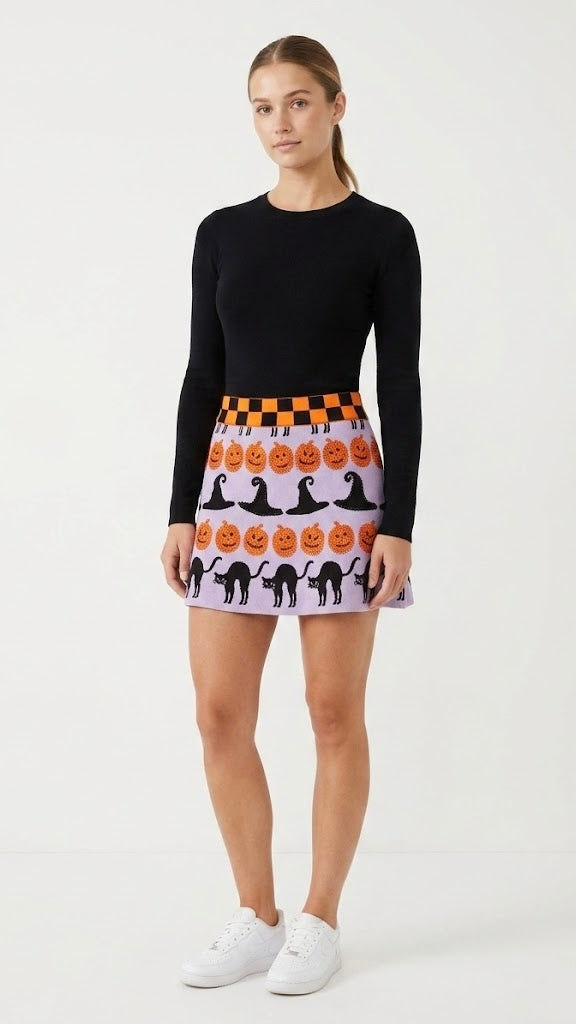 QOS CHECKERED TRIM ICON SKIRT LAVENDER