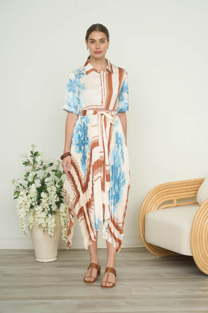 SATIN PRINTED HANKERCHIEF MIDI