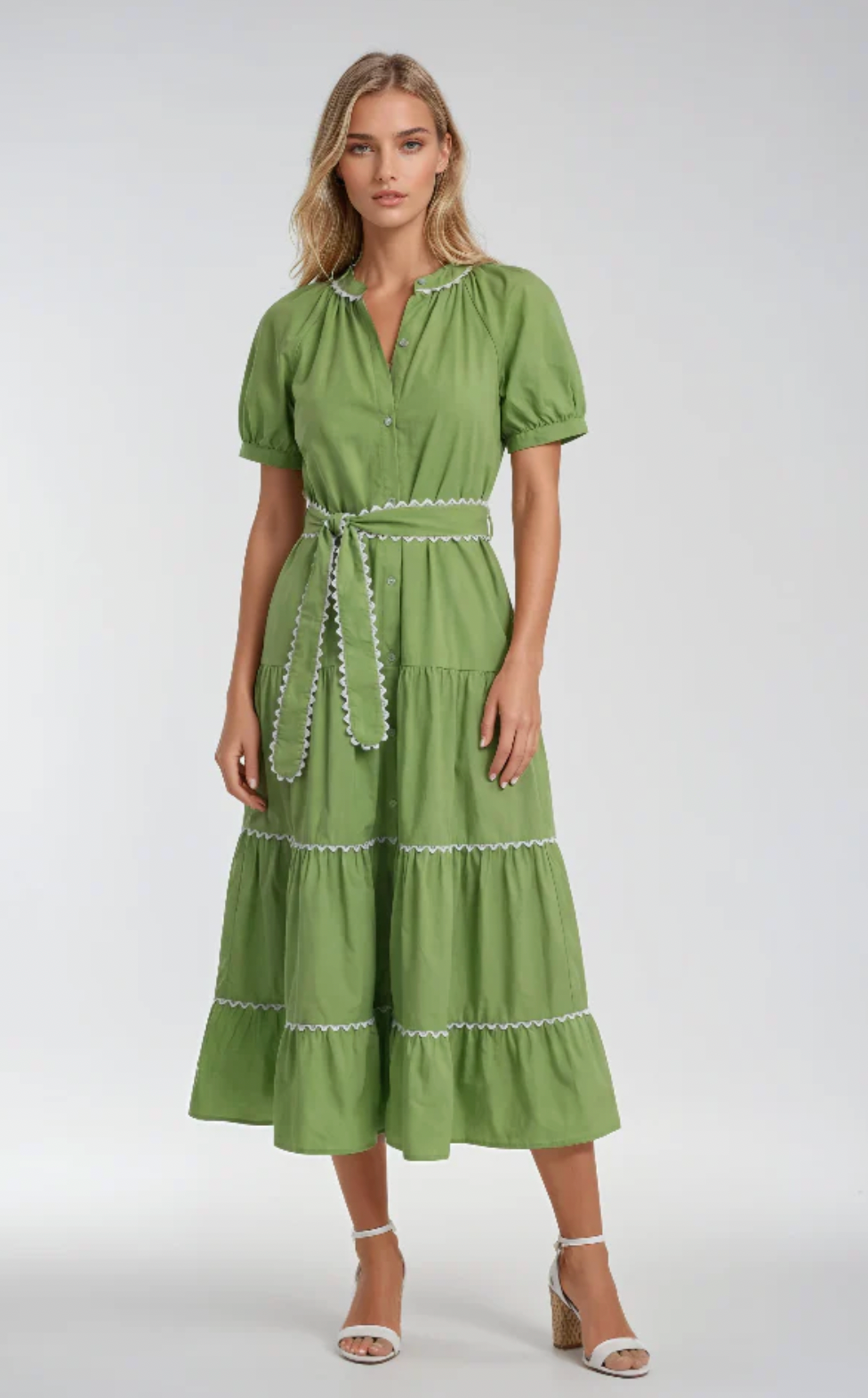 AMALIE TIERED LACE TRIM MAXI DRESS