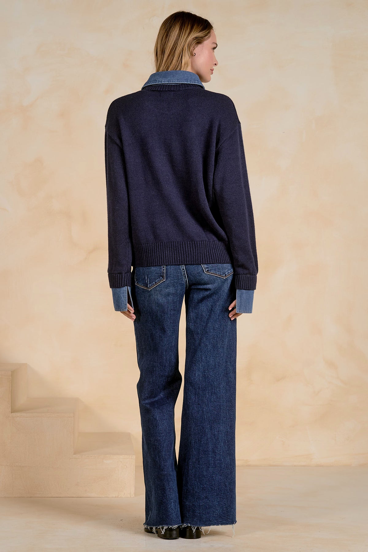 ELAN DENIM COLLAR SWEATER