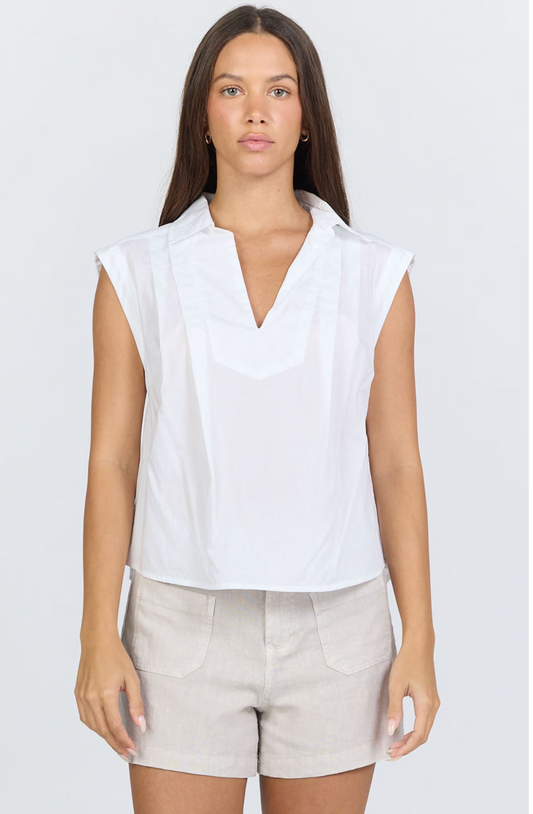 AIDY COLLARED V-NECK PLEATED FRONT TOP