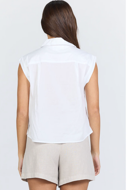 AIDY COLLARED V-NECK PLEATED FRONT TOP