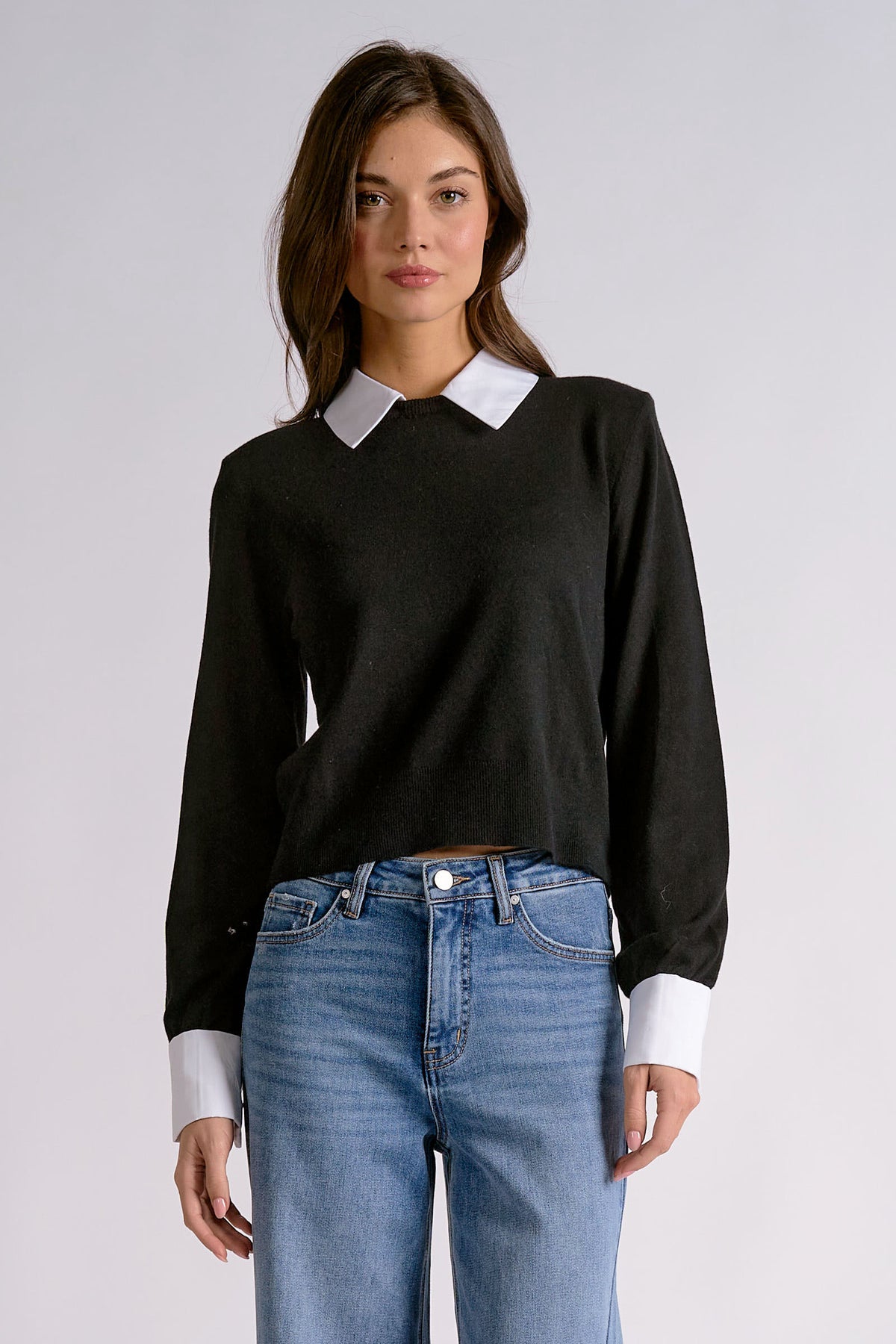 ELAN CONTRAST COLLAR SWEATER