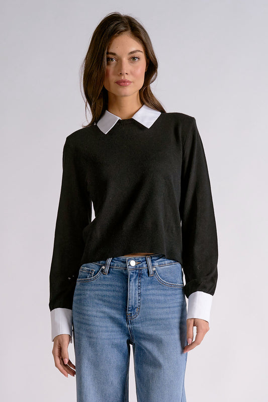 ELAN CONTRAST COLLAR SWEATER