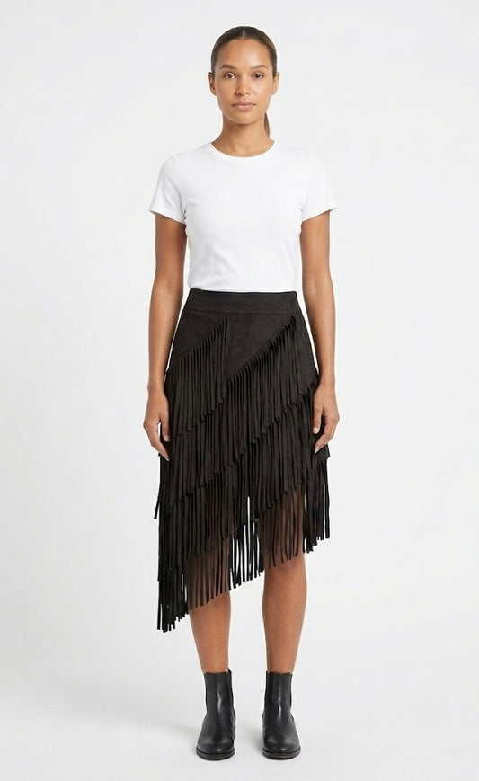ASYMMETRICAL FRINGE SKIRT