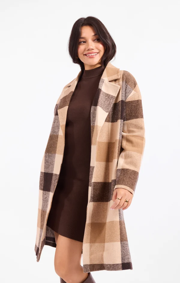 FARMLAND PLAID OPEN COAT