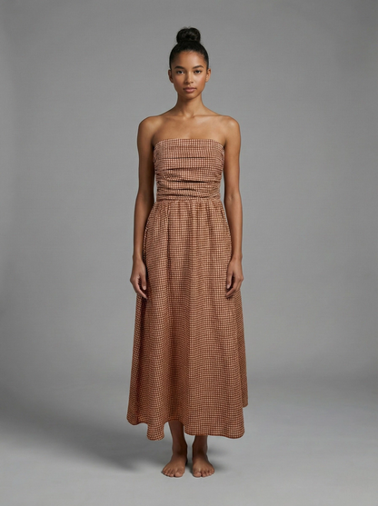 RUCHED CHECK MAXI DRESS