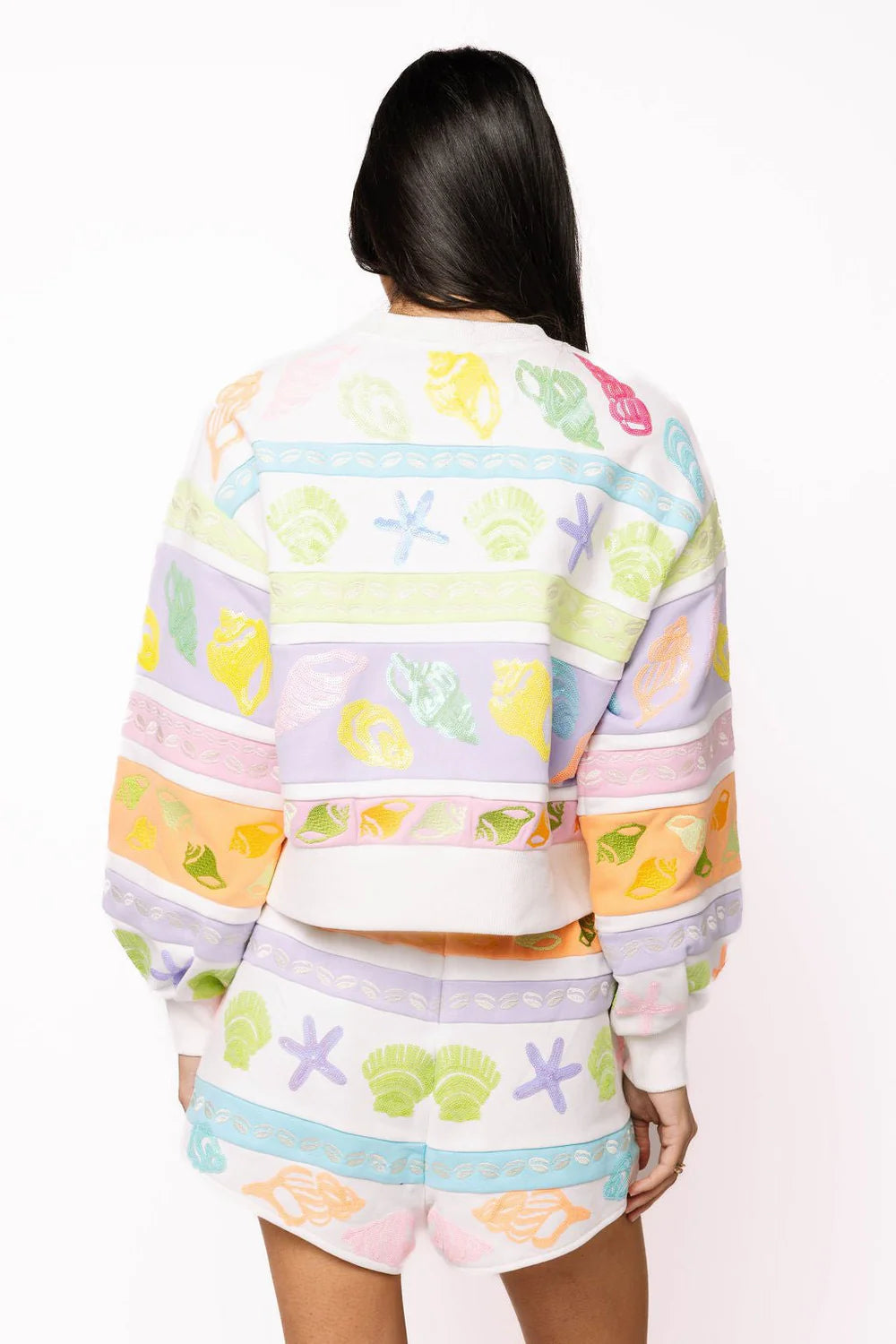 QOS COLORBLOCK STRIPE SHELL SWEATSHIRT