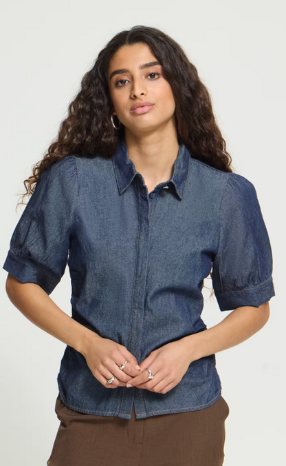 PUFF SLEEVE DENIM BLOUSE