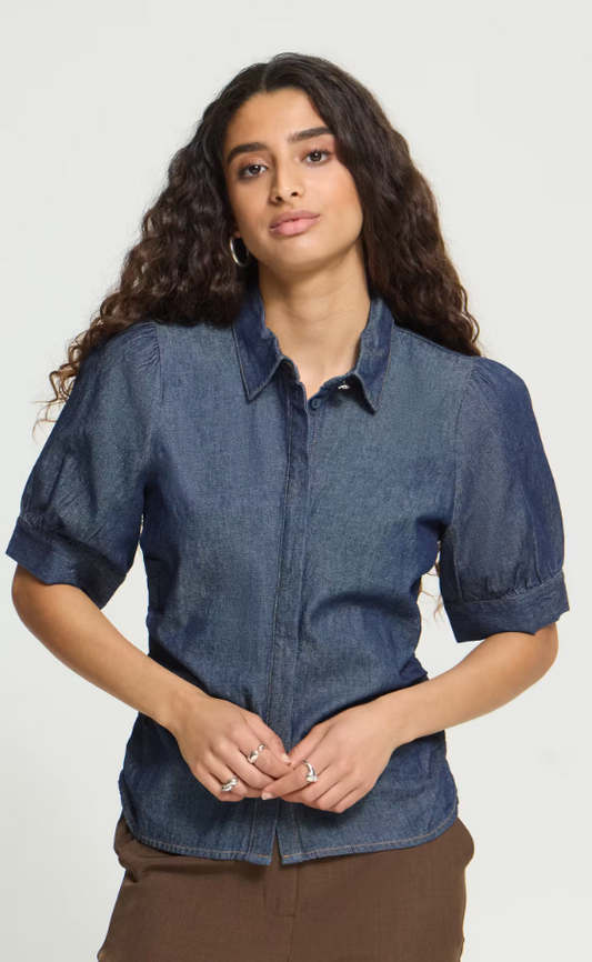 PUFF SLEEVE DENIM BLOUSE