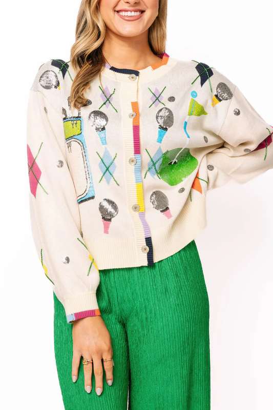 QUEEN OF SPARKLES GOLF ICON CARDIGAN